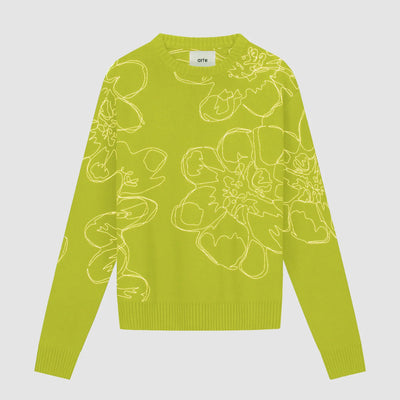 Tricot à fleurs brodées - Vert clair