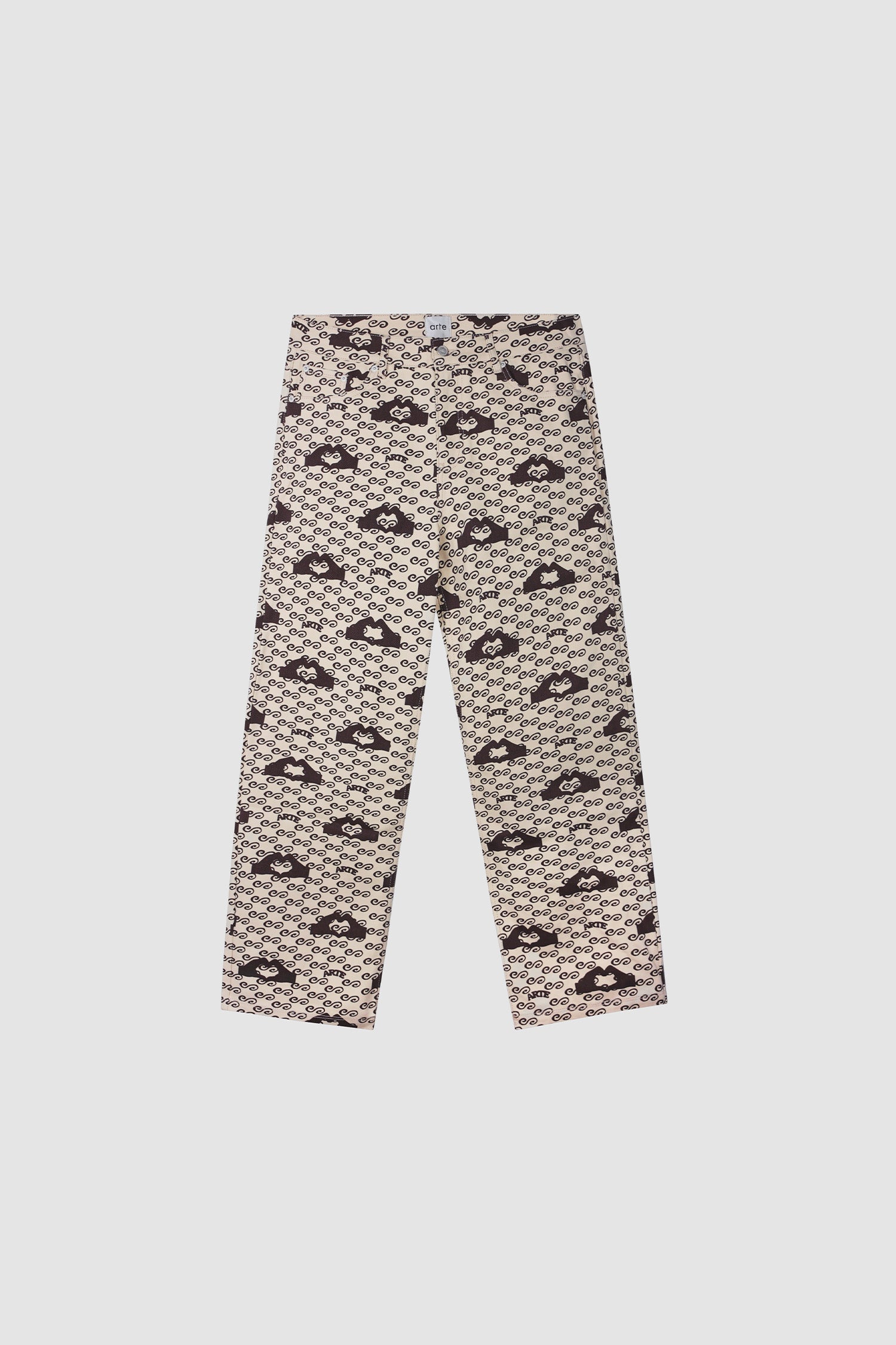 Hand Heart Print Pants - Cream/Brown