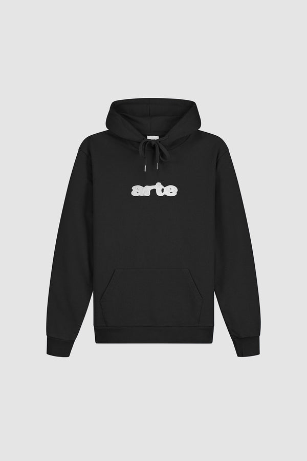 Embroidery Logo Hoodie in Black, front view