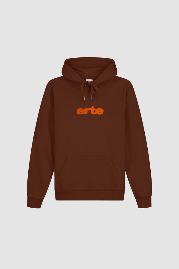 Embroidery Logo Hoodie in Brown, front view