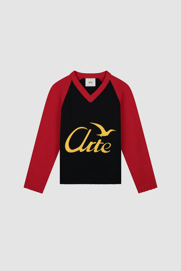 Knitted Longsleeve in Black/Red, front view