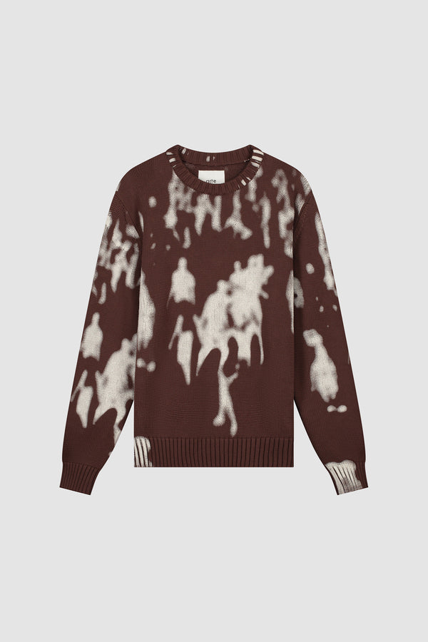 People Knit Sweater in Brown/Cream, front view