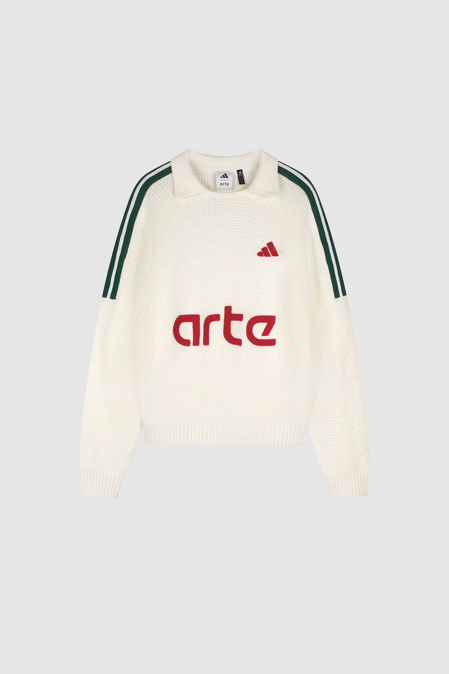 Arte pour adidas Knit LS JSY en blanc/vert universitaire, vue de face