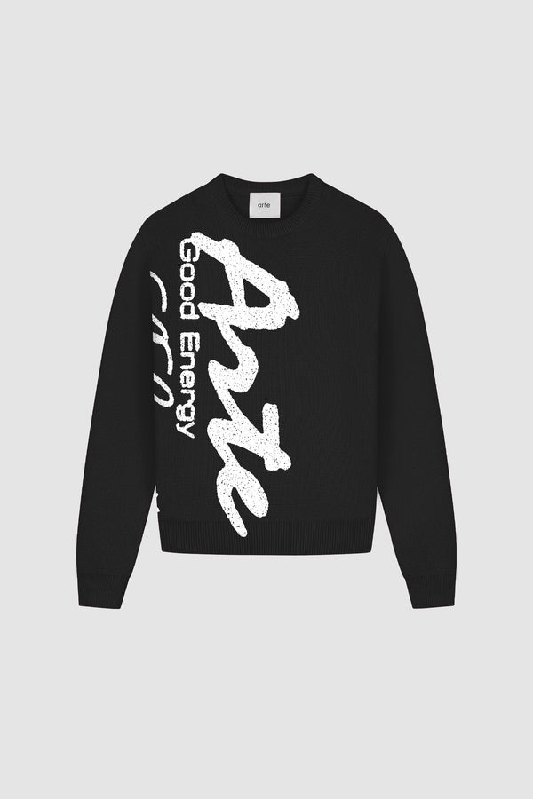 Big Print Knit Sweater in Black, front view