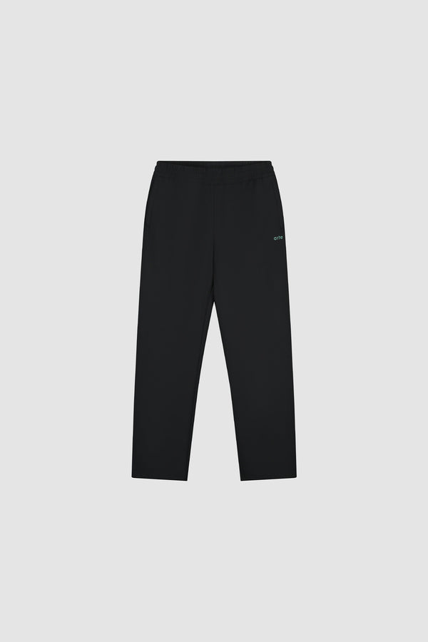 Green Logo Polyester Pants in Black, front view
