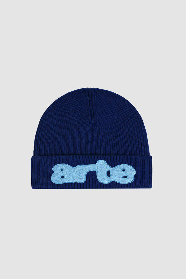 Logo Patch Beanie in Navy, front view