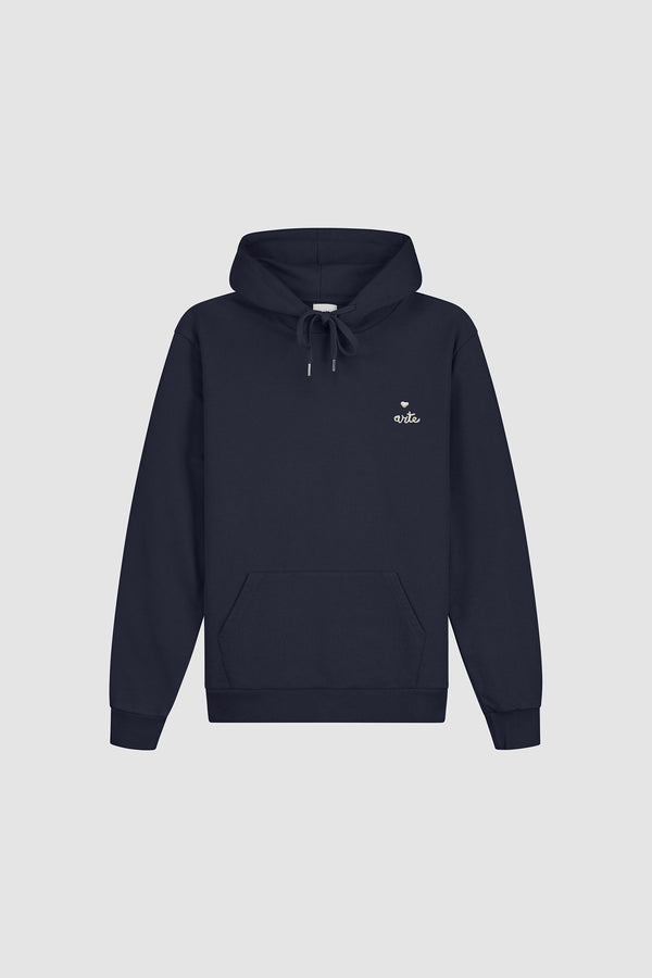 Heart Logo Hoodie in Navy, front view