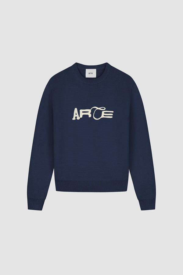 Logo Knit Sweater in Navy, front view