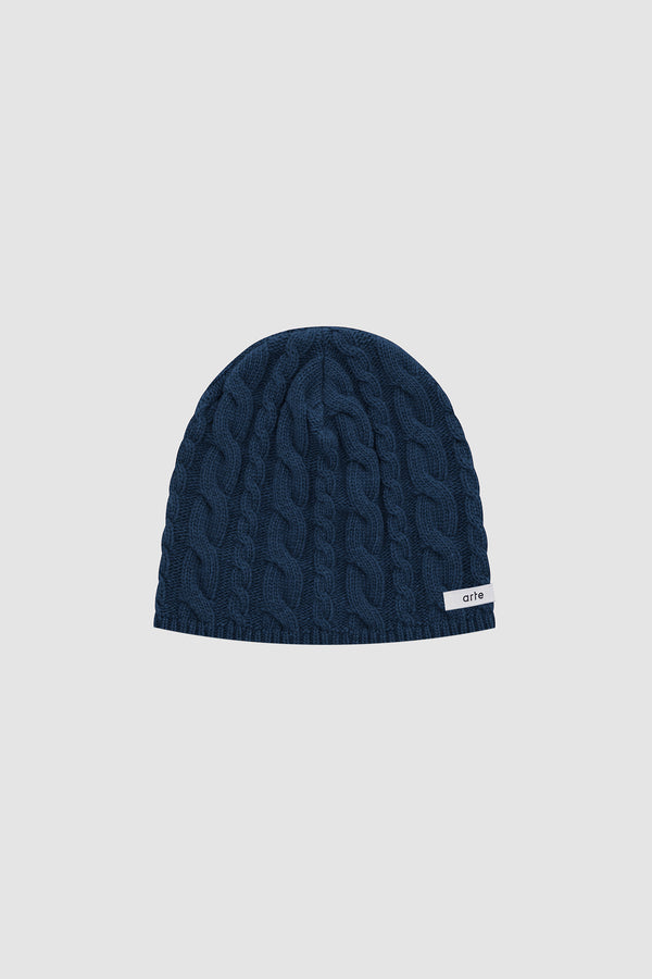 Braided Beanie in Navy, front view