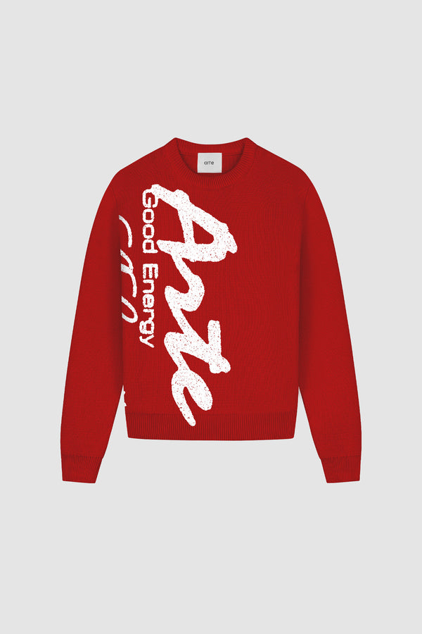 Big Print Knit Sweater in Red, front view