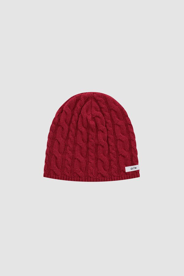 Braided Beanie in Red, front view