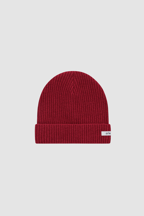 Logo Label Beanie in Red, front view