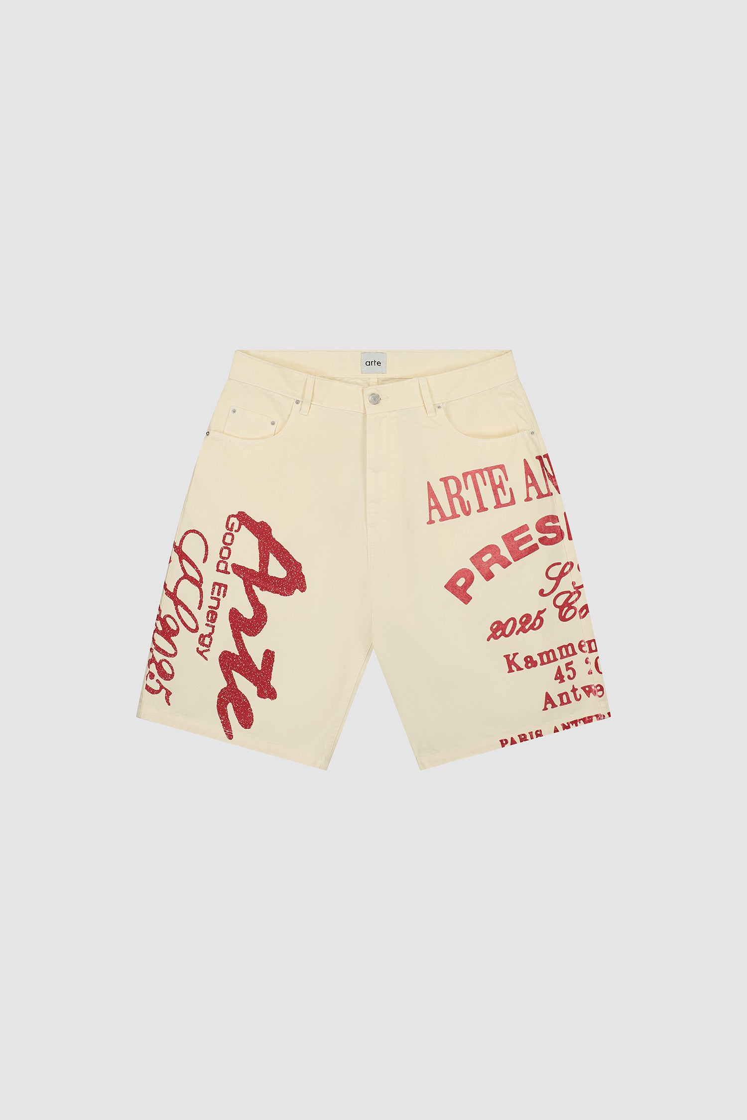 Red Print Shorts - Cream