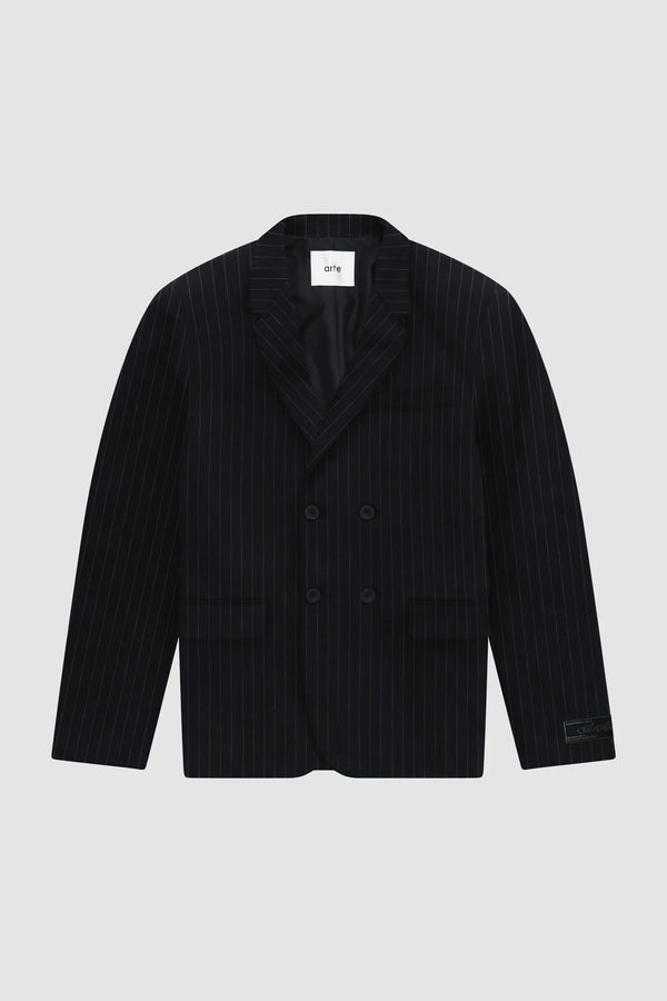 Striped Blazer in Navy, front view