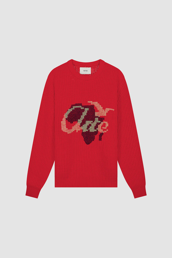 Cross Stitch Knit in Red, front view