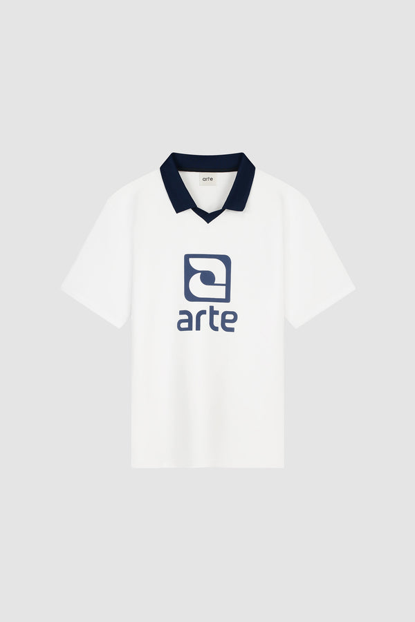 Logo Collar T-shirt in White/Navy, front view