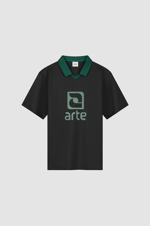 Logo Collar T-shirt in Black/Green, front view