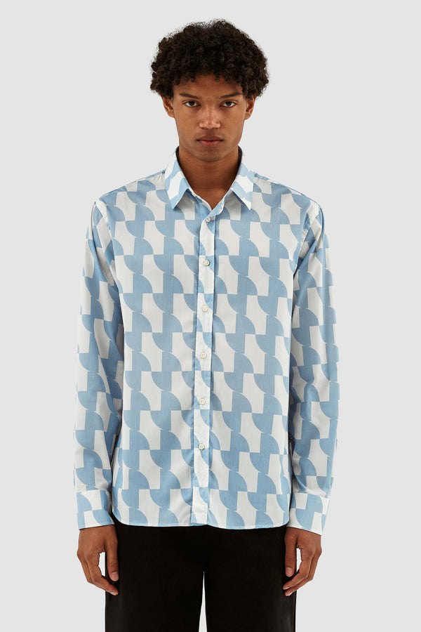 Stockton Print Shirt - Light Blue/White