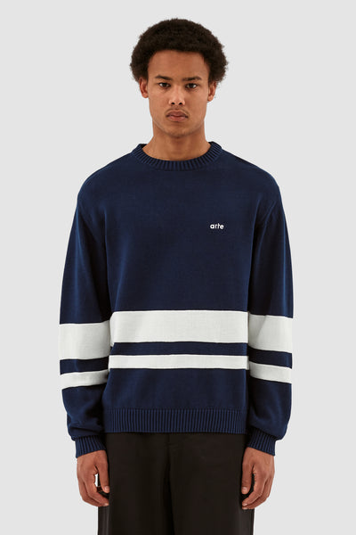 Pull en tricot rayé - Navy/White