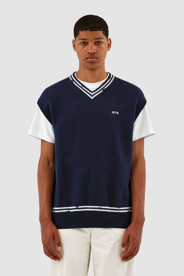Karl Contrast Knit - Navy/White