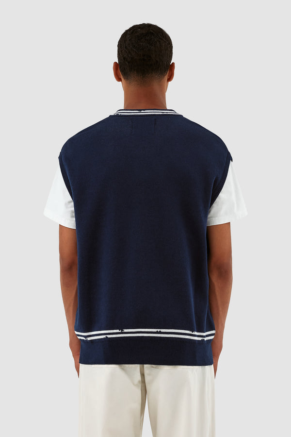 Karl Contrast Knit - Navy/White