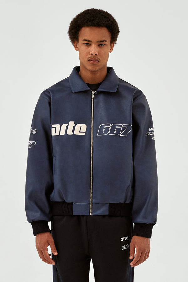 667 Leather Jacket - Navy
