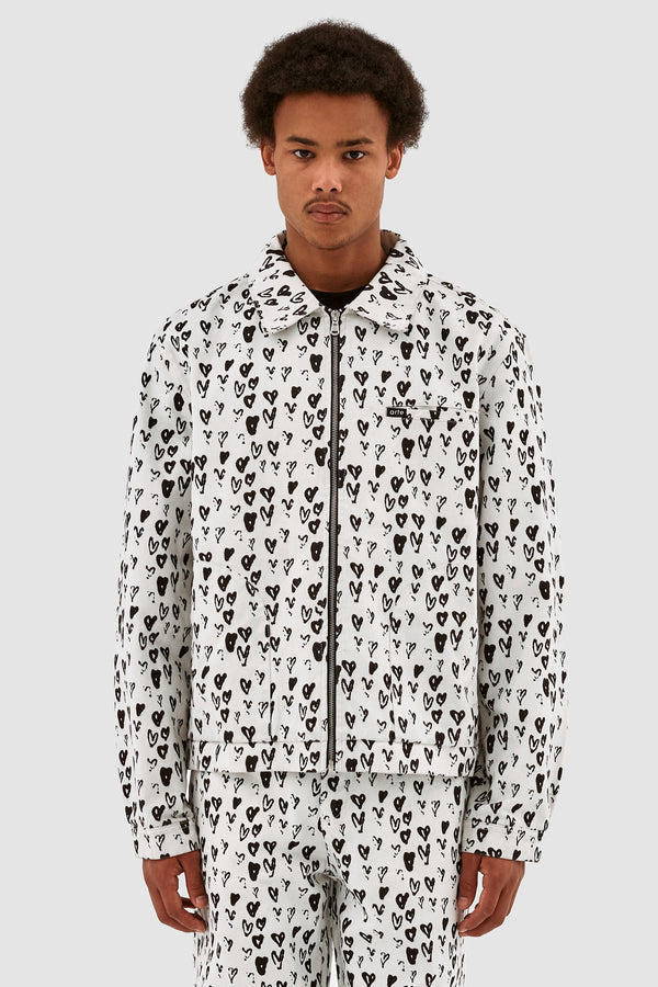 Jean Allover Heart Jacket - White/Black