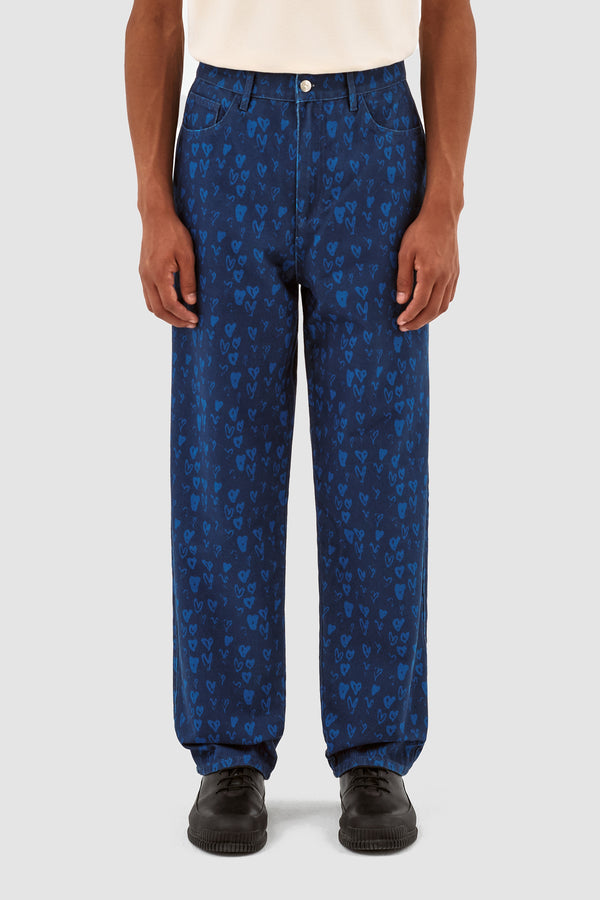Jean Allover Heart Pants - Navy/Blue