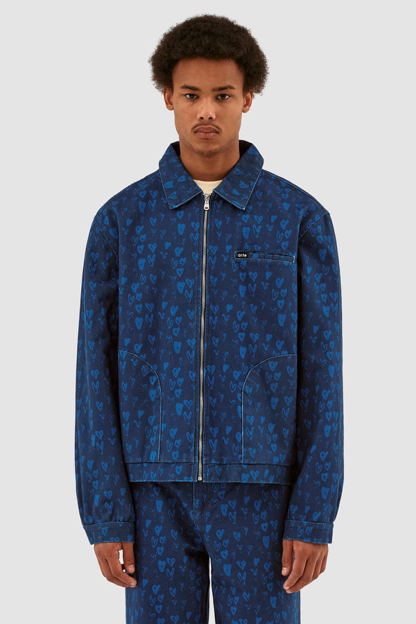 Jean Allover Heart Jacket - Navy/Blue