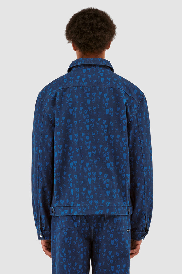 Jean Allover Heart Jacket - Navy/Blue