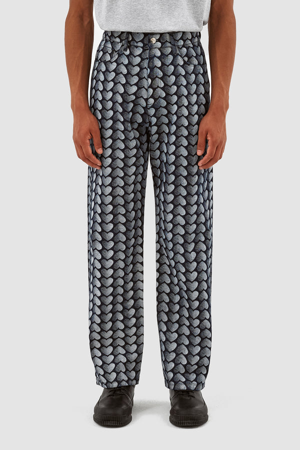 Jean Allover Heart Pants - Washed Denim