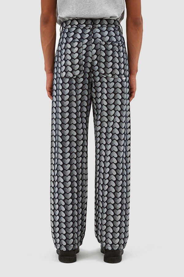 Jean Allover Heart Pants - Washed Denim