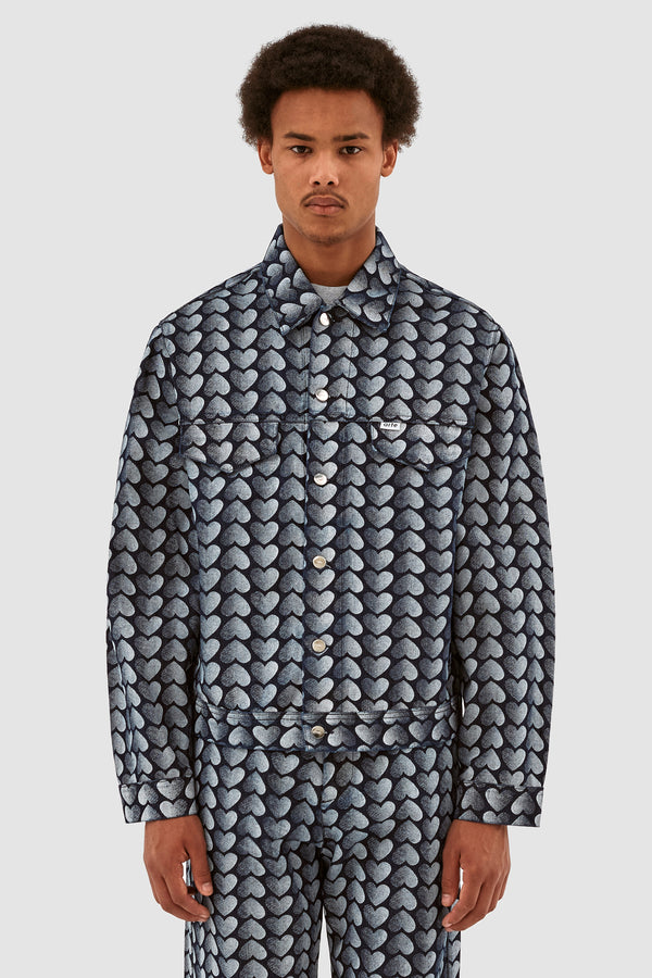 Jean Allover Heart Jacket - Washed Denim